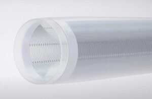 An illustration showing Penumbra's thin-walled catheter with laser-cut grooves for maneuverability.