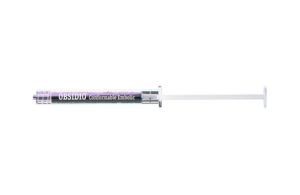 This is a Boston Scientific marketing image of the delivery syringe for its Obsidio conformable embolic.