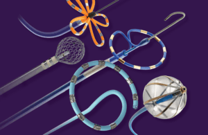 This image shows the variety of shapes and sizes of pulsed field ablation catheters, showing from top to bottom catheteres used in Boston Scientific's Farapulse, Medtronic's Affera, Medtronic's Pulse Select, J&J's Varipulse, and Abbott's Volt.