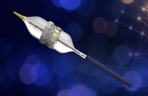 This is an Edwards Lifesciences marketing image of its Sapien 3 valve with the Commander delivery system for transcatheter aortic valve replacement or TAVR to go along with MassDevice's Medtech Market Intelligence Report about the transcatheter heart valves market. Image courtesy of the company